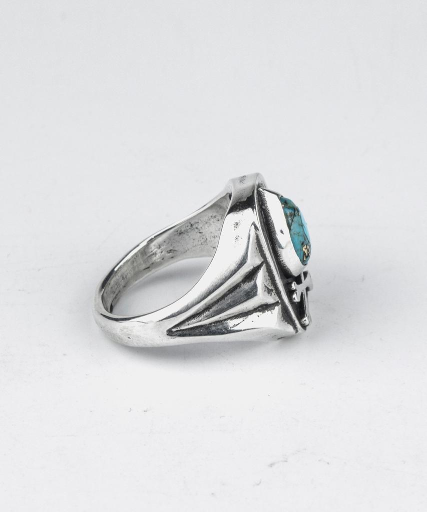 Sheen666 Teardrop Turquoise Crossbone Silver Ring (Type A)