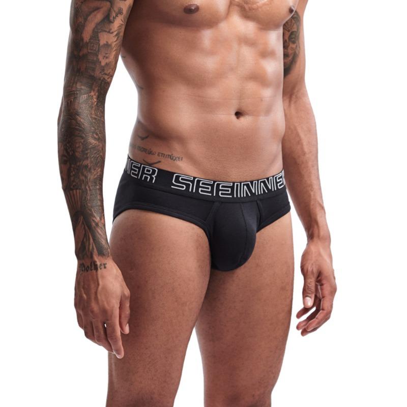 Men's sexy simple solid color cotton briefs, trendy men's breathable triangles