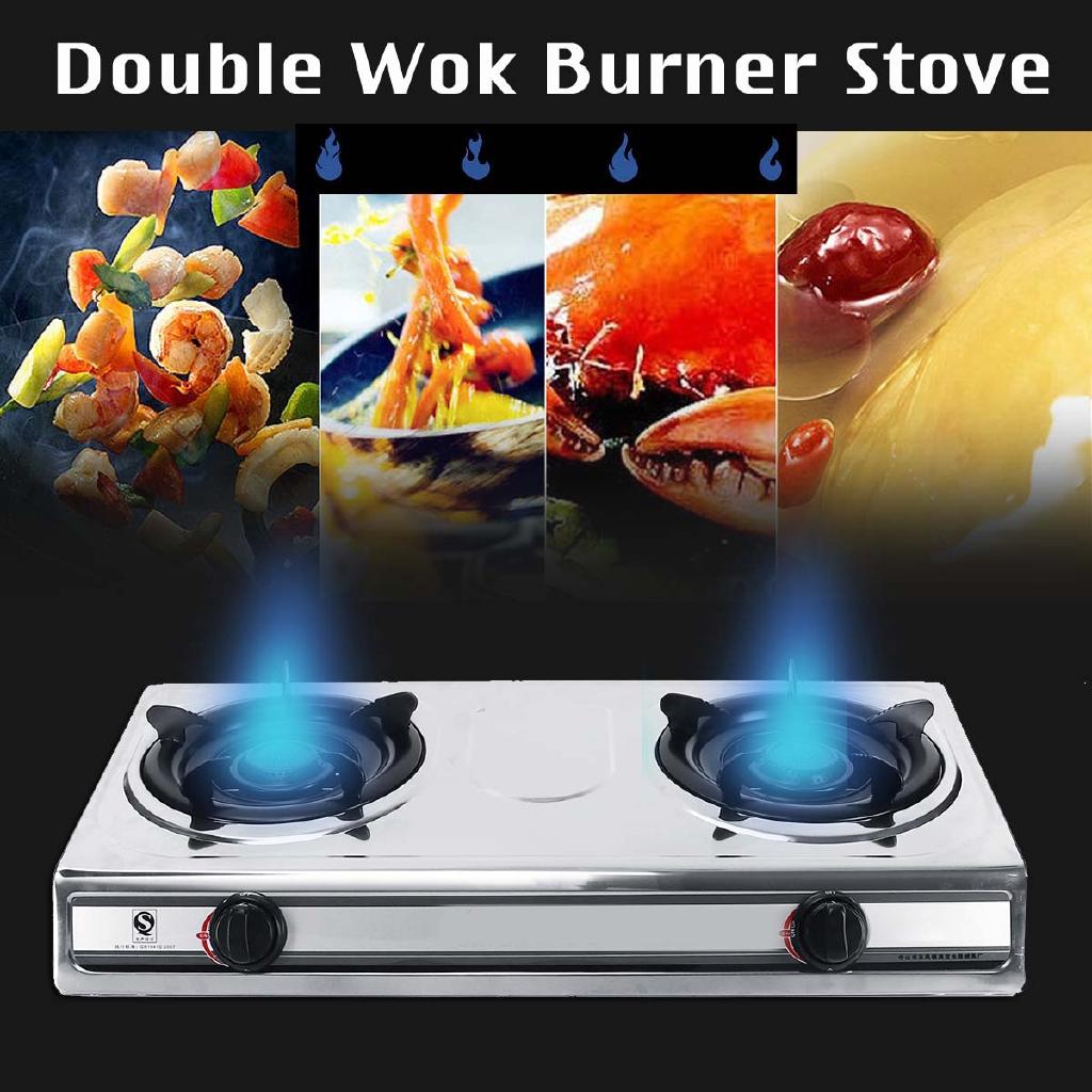 3.8-4KW Dual-range 2 Pots Gas Stove Stainless Steel Liquefied LPG Gas Bench-top Burners Home Kitchen Cooker 4000W