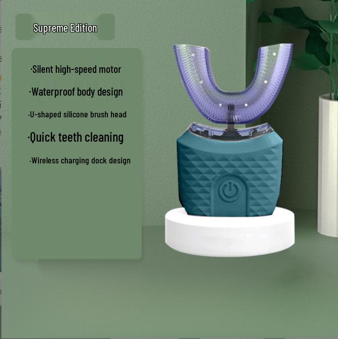 Adult U-Shaped Electric Sonic Toothbrush with Timer and Soft Silicone Bristles