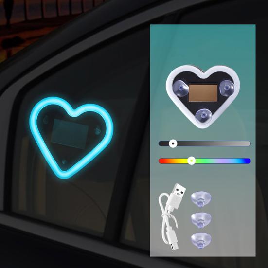 Solar Heart LED Car Light Wireless Decorative Lamp for Triangle & Rear Window Suction Cup Mount Romantic Atmosphere Night Light Auto Accessory
