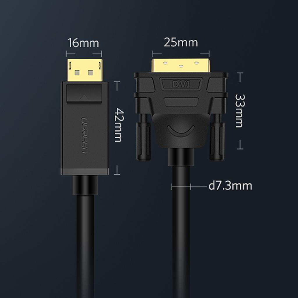 Ugreen 2m DisplayPort To DVI Cable (Black) DP103 - Enhanced Monitor and Display Connectivity