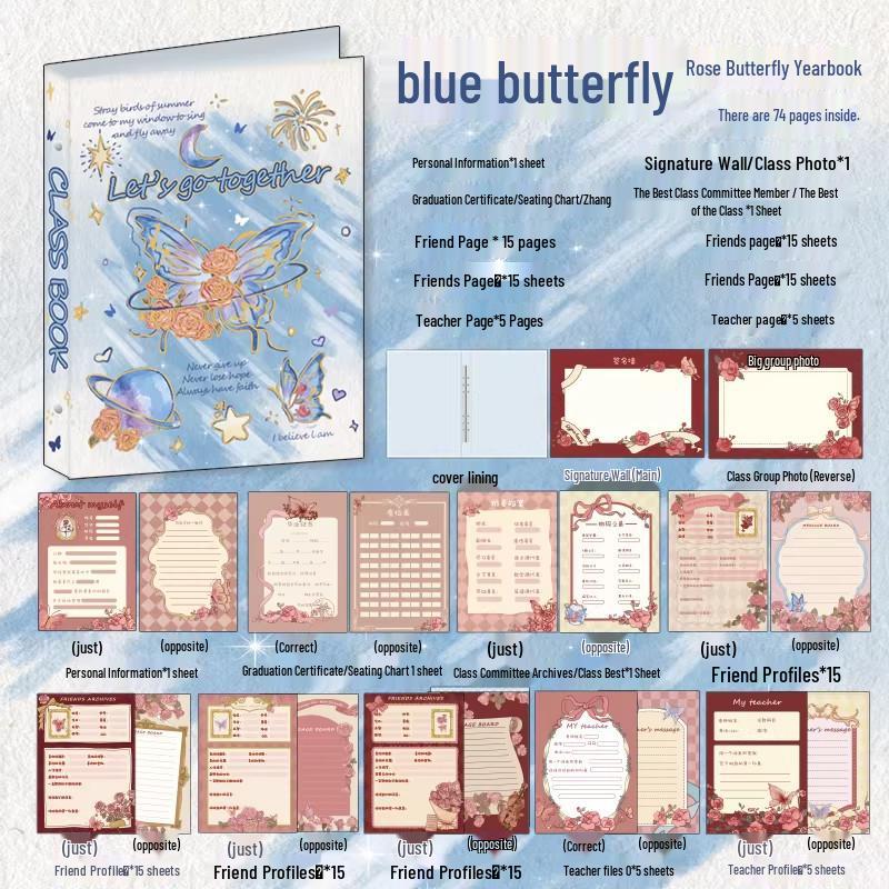 Lily Butterfly Classmate Graduation Album & Stationery Set 2026 - Fresh, Artistic Message Book & Pencil Case.