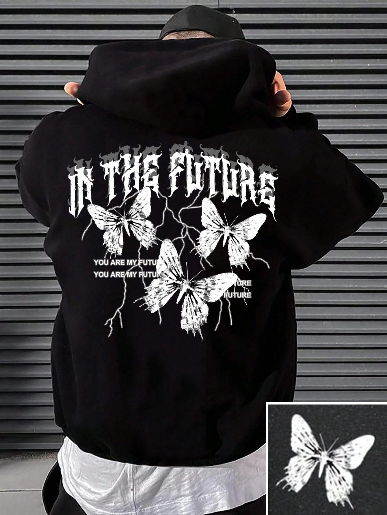 

In The Future Dark Black Butterfly Creative Design Hoodie For Male Hip Hop Fleece Hoody All-Match Fashion Streetwear Pocket Tops 2XL