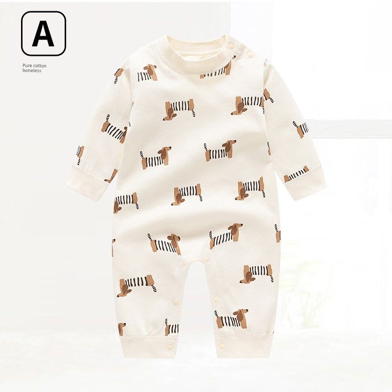

Carefully Selected Baby Romper Autumn Pure Cotton Long-Sleeve Shoulder-Opening Bodysuit Seamless Pullover Jumpsuit Baby Clothing H697 Striped Puppy 66