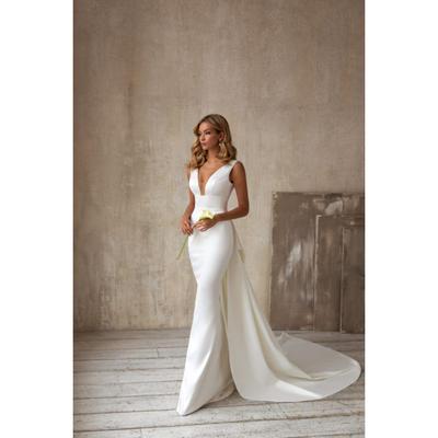 Spring Summer New Women's Dress, Sexy V-neck Sleeveless Train Wedding Party Evening Gown Long Dress