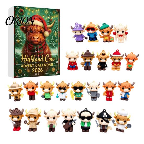 Holiday Countdown Surprise 24 Days 3D Highland Cow Advent Calendar 2026, Christmas Cute Farm Animal Gift for Parent Child Interaction Calendar,