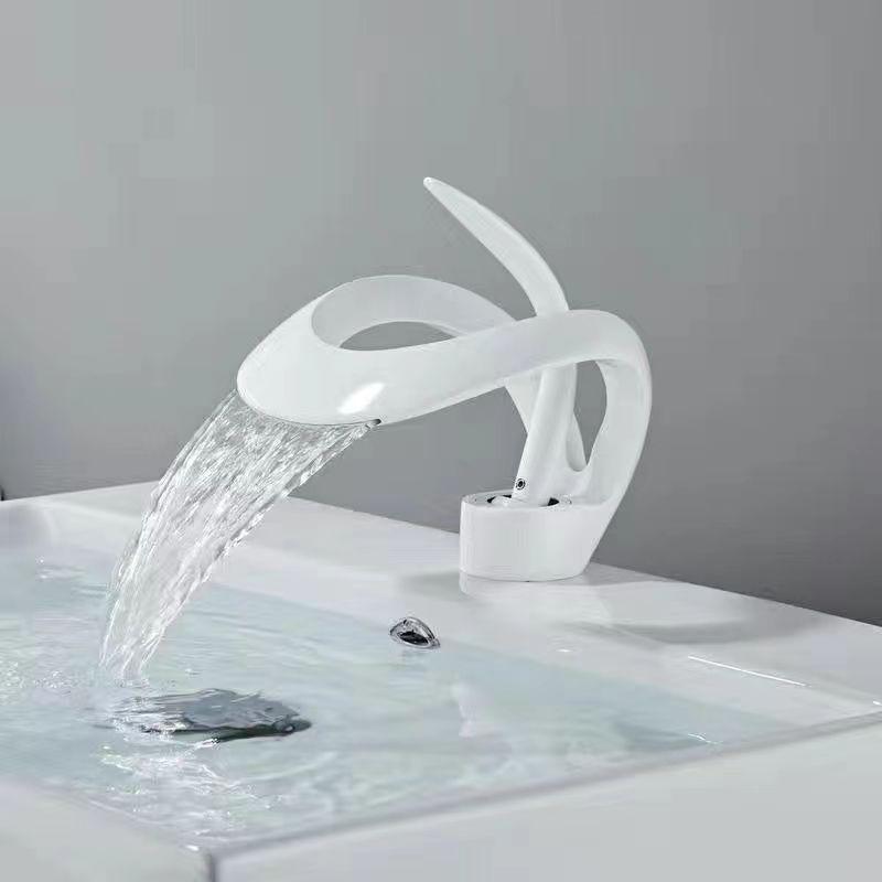 Waterfall Single Handle Bathroom Sink Faucet Art Curved Shape Basin Mixer Tap