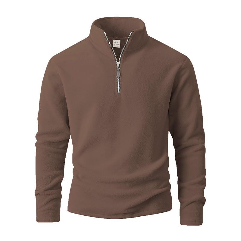 Nuova Felpa da Uomo in Pile Polare con Collo Alto Mezza Zip Monocolore Manica Lunga Top Giacca