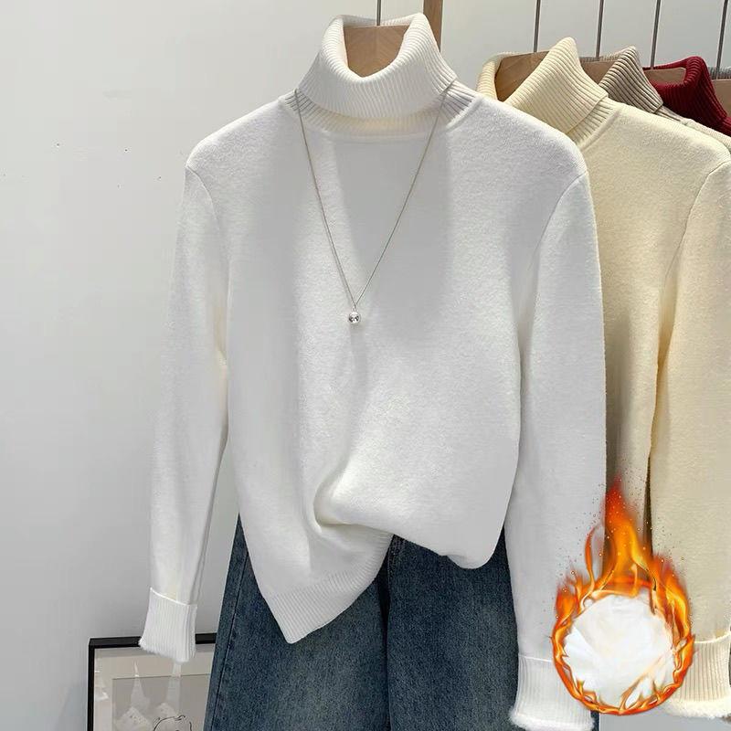 Fleece and Thickened Sweater Women's High-neck One-piece Fleece Sweater Women's Autumn and Winter Pullover Solid-color Knitted Sweater