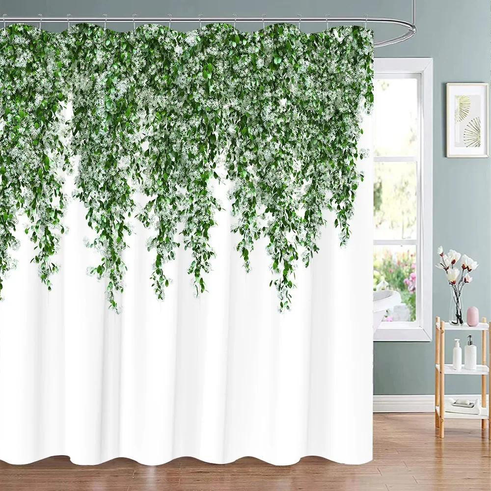 Tropická Zeleň Květinová Sprchová Závěs Kolibřík Motýl List Polyesterová Tkanina Omyvatelné Sprchové Závěsy Koupelnová Dekorace