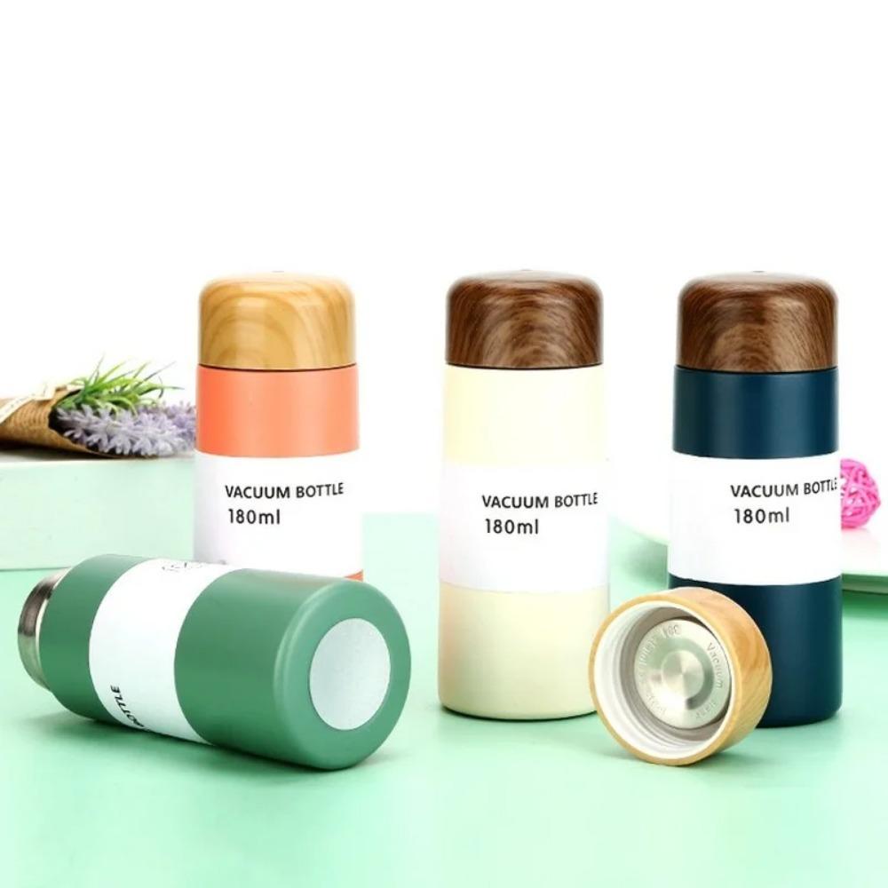 180Ml Bullet Mini Cute Wood Grain Stainless Steel Thermos Cup Coffee Travel Mug Small Fresh Portable Pocket Outdoor Coffee Cup