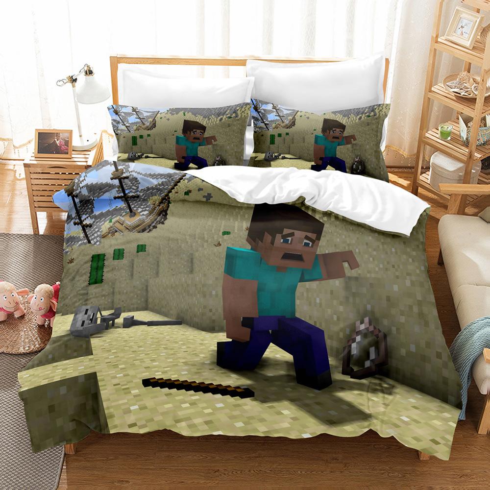 3D Digital Printing Quilt Set Three-Piece Minecraft Game Children'S Cartoon