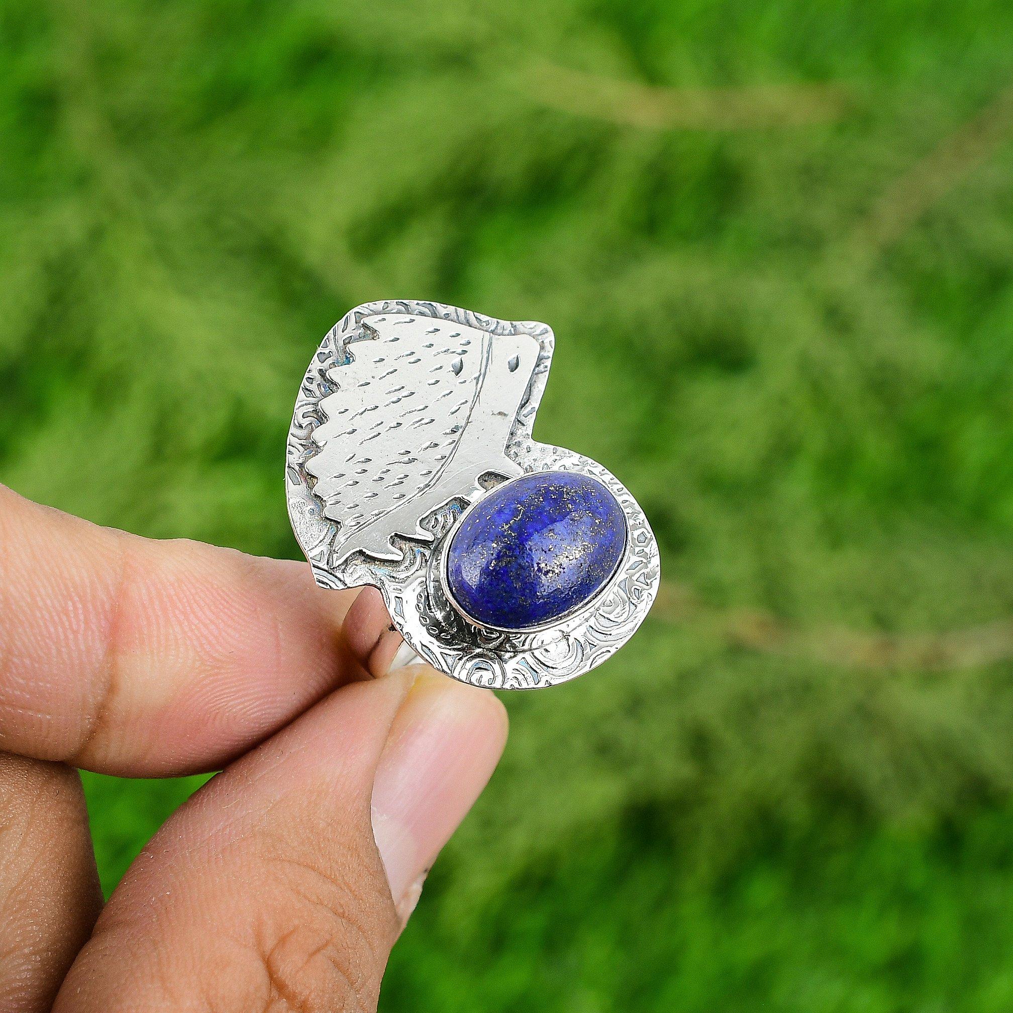 

925 Sterling Silver Oval Lapis Lazuli Gemstone Mother Statement New Ring Jewelry Adjustable