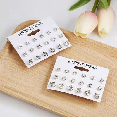  Simple 9 Pairs/set Mix Stud Earrings Set Square Geometric Earrings For Women    Earrings Jewelry