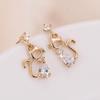 Korean Fresh Cat-Shaped Rhinestone Earrings - Trendy Copper Ear Studs