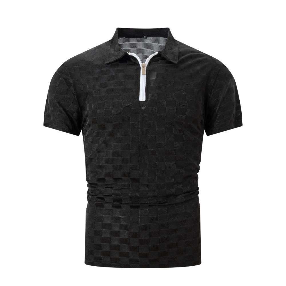 Summer New European and American Men's Lapel Zipper Daily Casual Sports Polo Shirt
