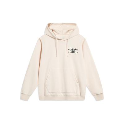 Li Ning Sports Lifestyle Series Letter Print Hooded Pullover Lange Mouw Sweatshirt Heren sweatshirt Zwaanswit AWDT393-1
