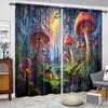 JIT 2pcs Vivid Mushroom Curtains  Forest Design  Room Darkening  Polyester  Home Decor  Rod Pocket for Holiday Windows