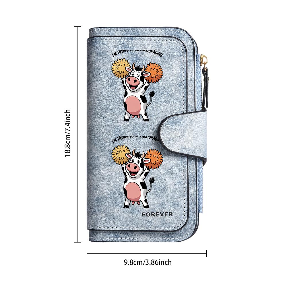 Cute Cow Print Long Wallet Fashion PU Leather Multi Card Holder Casual Clutch Purse for Women