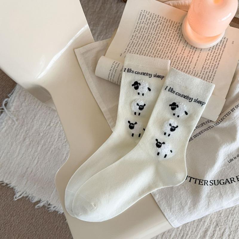 Sock Girls Autumn and Winter Cartoon Mid-calf Socks Pile Pile Socks Sheep Cute Girls Long Calf Socks