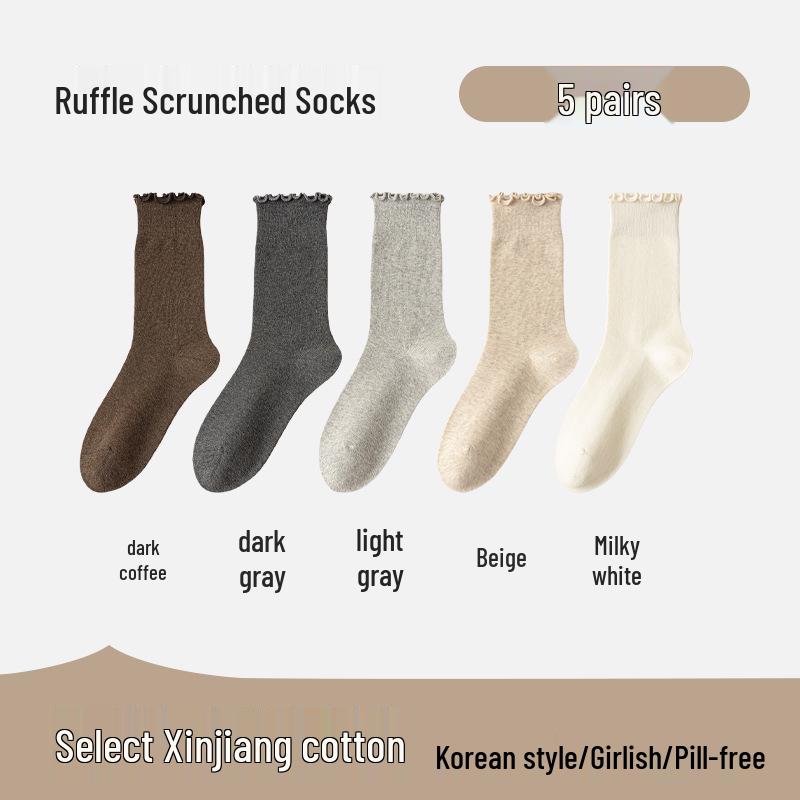 Women's Mid-Calf Lace Pile Socks - Korean Wood Ear Edge, Perfect for Loafers, Y2K Style