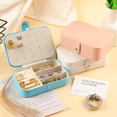 Women's Double Layer Jewelry Box with Snap Closure for Rings and Earrings
