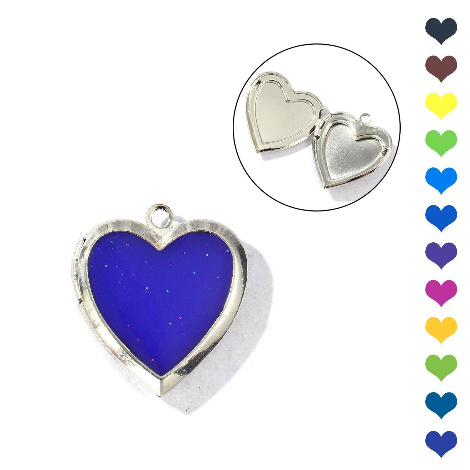 

2 PCs 304 Stainless Steel Valentine s Day Picture Photo Locket Frame Pendants Enamel Magic Temperature Sensing Color Changing