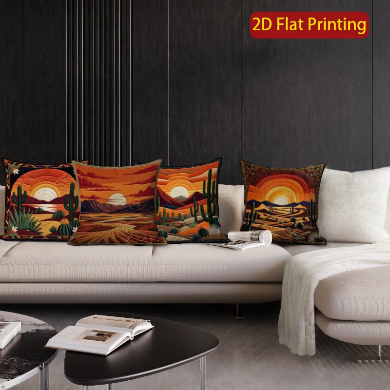 2D Sunset Desert Cactus Throw Pillow Covers Pattern Cushion Cover Suitable For Sofa Bedroom Car Pillow Cover