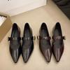 New Soft Leather French Soft Sole Temperament Low Heel Mary Jane Women'S Shoes Pointed Tip Single Shoes Women'S Thick Heel