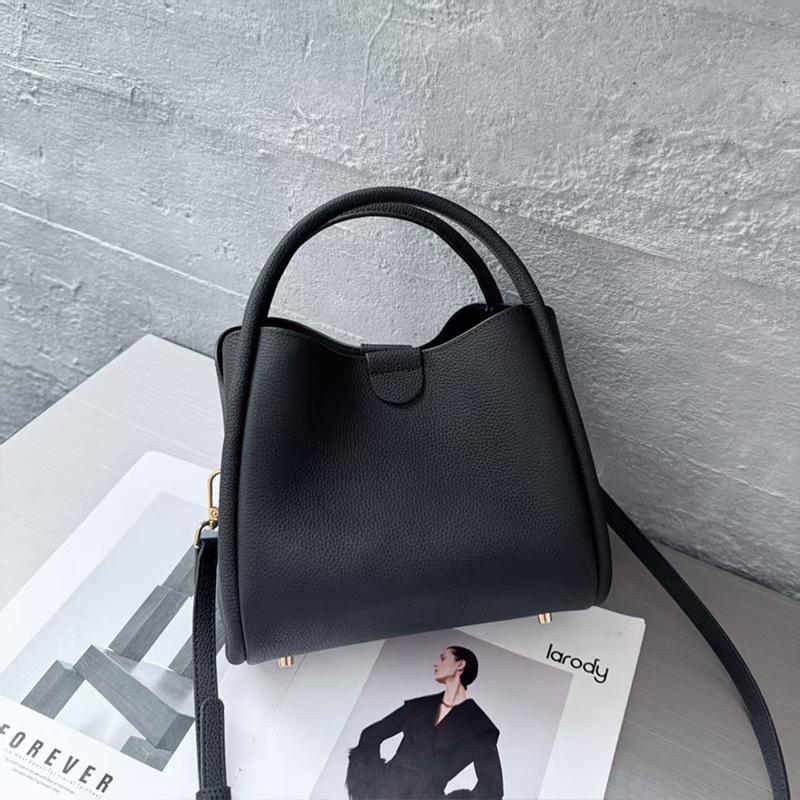 2025 Новая женская сумка Большая вместимость Верхний слой Коровья кожа Натуральная кожа Сумка-корзина Сумка-ведро Мамина Одноплечевая Кроссбоди Сумка 25*20*16 чёрный