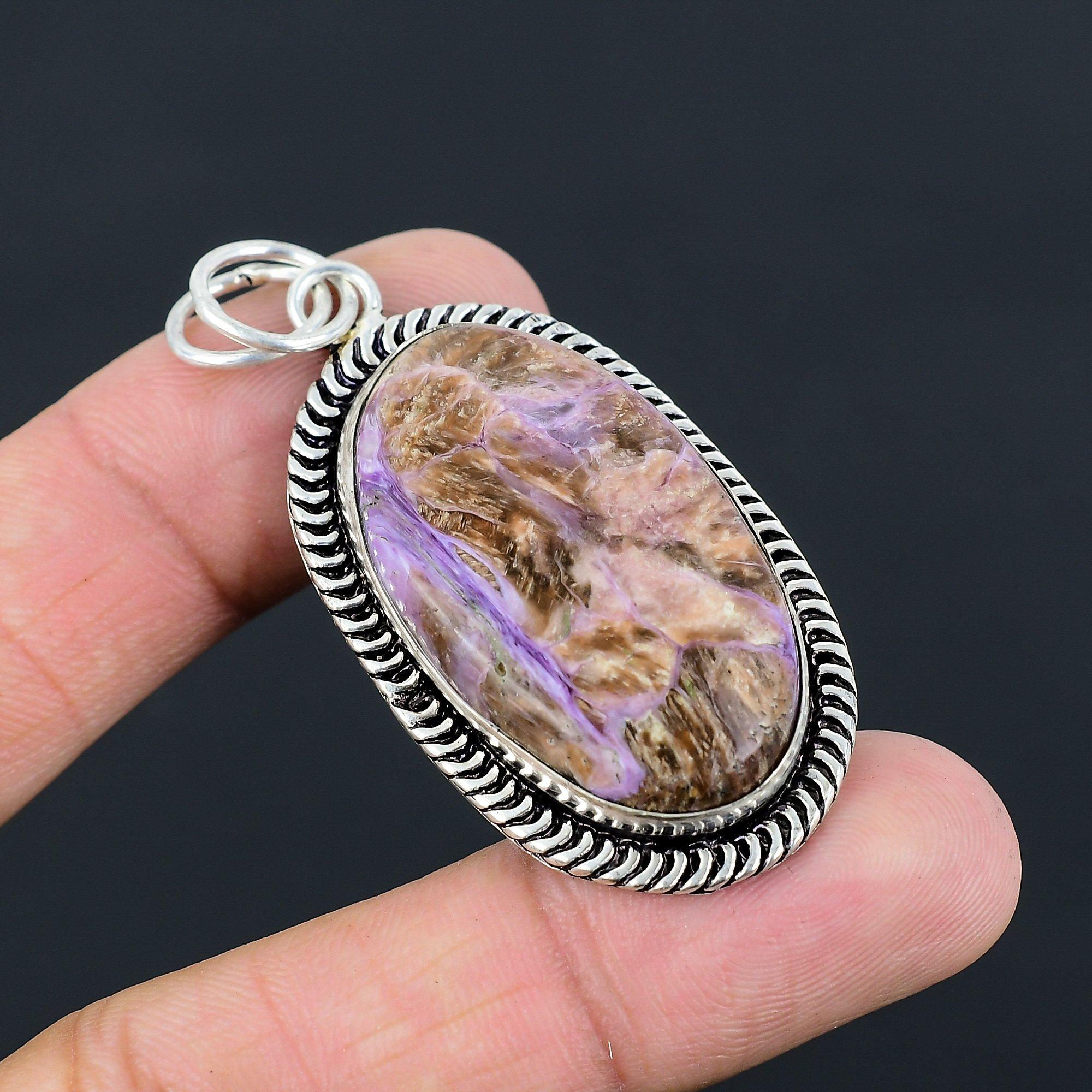 Daughters Day Sale Charoite Gemstone Sister Engagement Pendant Sterling Silver