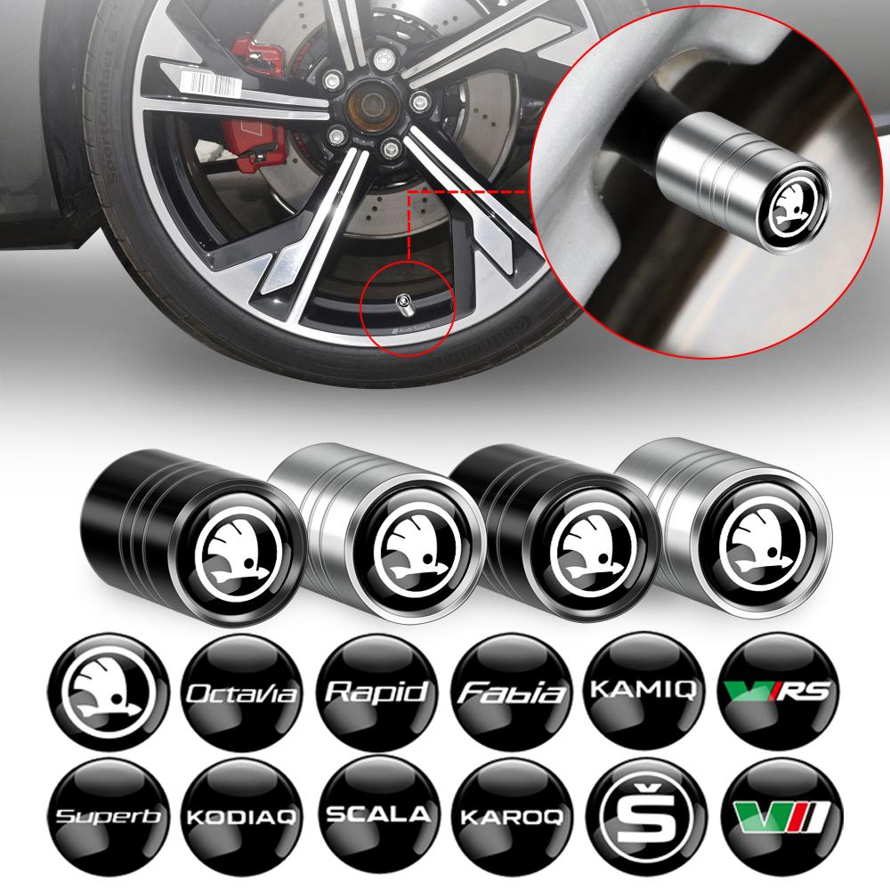 JBIW9 Car Wheel Tire Valve Caps Tyre Valve Stem Covers for Skoda Rapid Fabia Octavia Roomster Yeti Superb Citigo RS Felicia VRS Scala