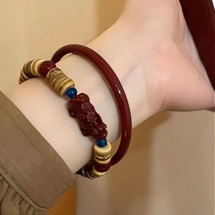 Exquisite Red Handmade Glass Pixiu Bracelet For Women Vintage New Chinese Design