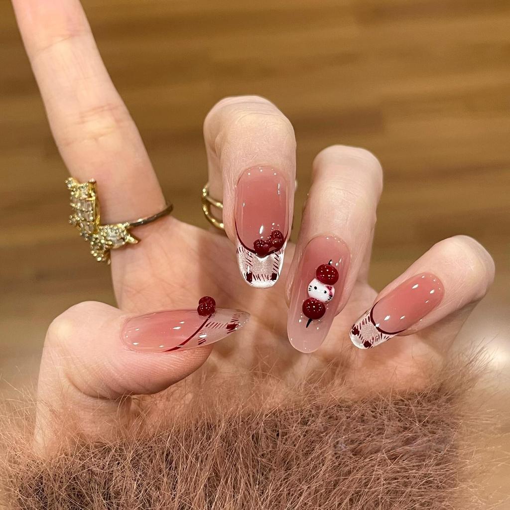 ins hand-painted k cat's eye pure handmade wearing nail long atmosphere white nail patch fake nail