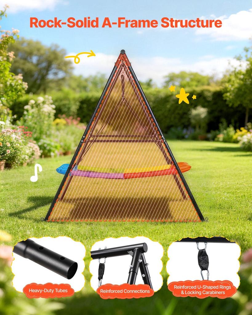 Swing Set for Backyard, 150 X 81 Cm Swing Seat with Heavy Duty A-Frame Metal Stand, 199.6 Kg Load Capacity, Reinforced with Spiral Ground Anchors,