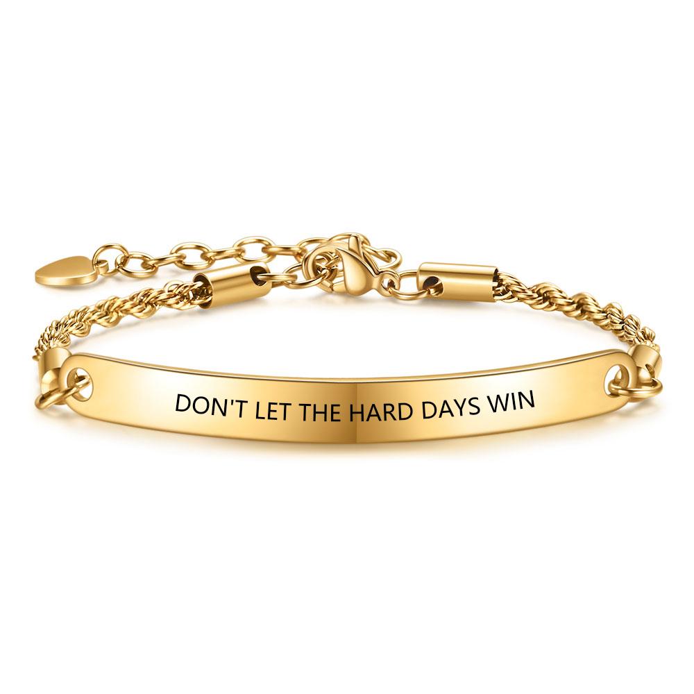 26/5000 Modisches Neues 5MM Edelstahl Gebogene Platte Graviert Inspirierendes Armband mit Laser Logo 18cm gold