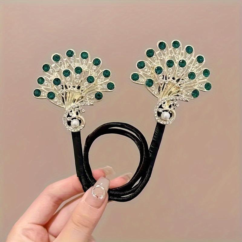 Elegant Peacock Bun Styling Tool French Twist Hairpin with Rhinestone Embellishments Fashionable Hair Additions for Women