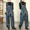 Nadměrná velikost Korejský styl Stylový Streetwear Kombinéza s potiskem džínová široké nohavice Základní dámská ležérní volná Vintage overal
