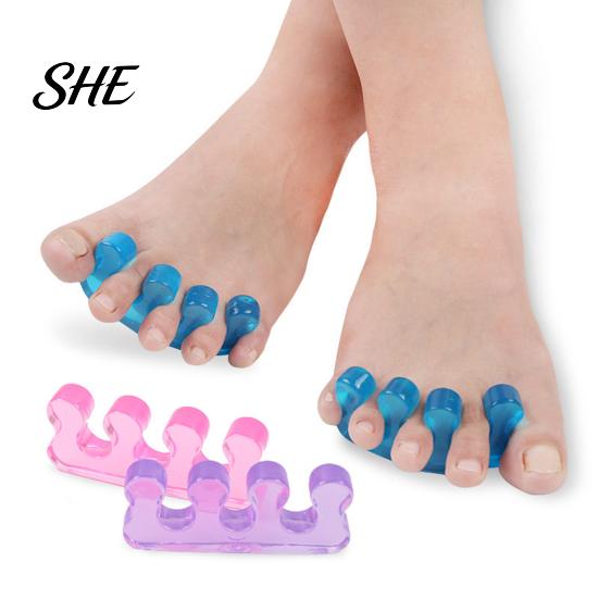Soft Toe Stretcher 1 Pair Separator for Overlapping Toes, 3-Hole Blue Gel Bunion Corrector, Elastic SEBS Foot Spacer Hallux Valgus, Straightener Women