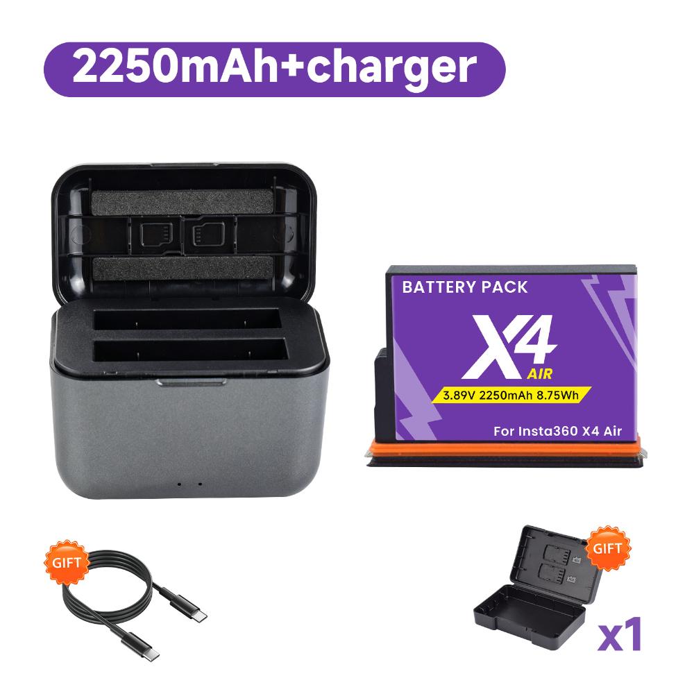 2250mAh Battery for Insta360 X4 Air, 8.75Wh Replacement Battery with Fast Charger for Insta 360 X4 Air Action Camera Accessories