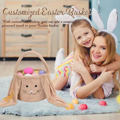 New Plush Easter Bag Basket Tote Bags Embroidered Easter Gift Basket Long Ear Long Eared Rabbit Gift Bag Festival Decor