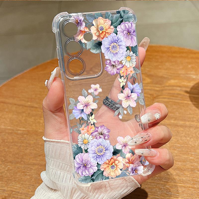 Flowers Floral Pattern Phone Case For Samsung Galaxy S26 S25 S24 S23 Ultra S22 Plus S21 S24 S25 FE Clear Shockproof Soft Cover