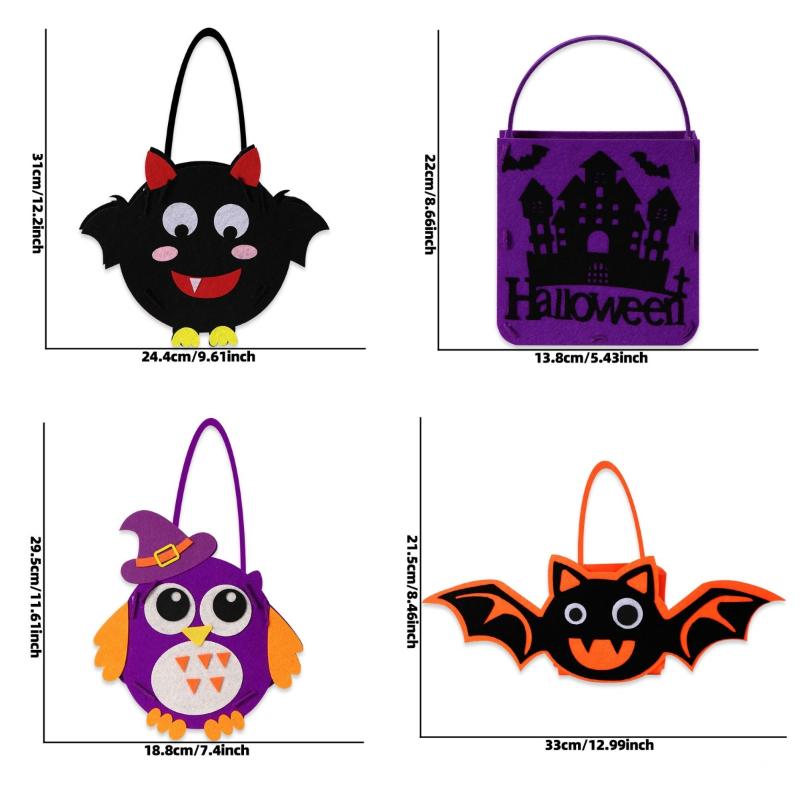Halloween Felt Bat Owl Shaped Children'S Tote Bag Halloween Decor Small Candy Storage Bag Handbag Party Supplies For Kids Gift