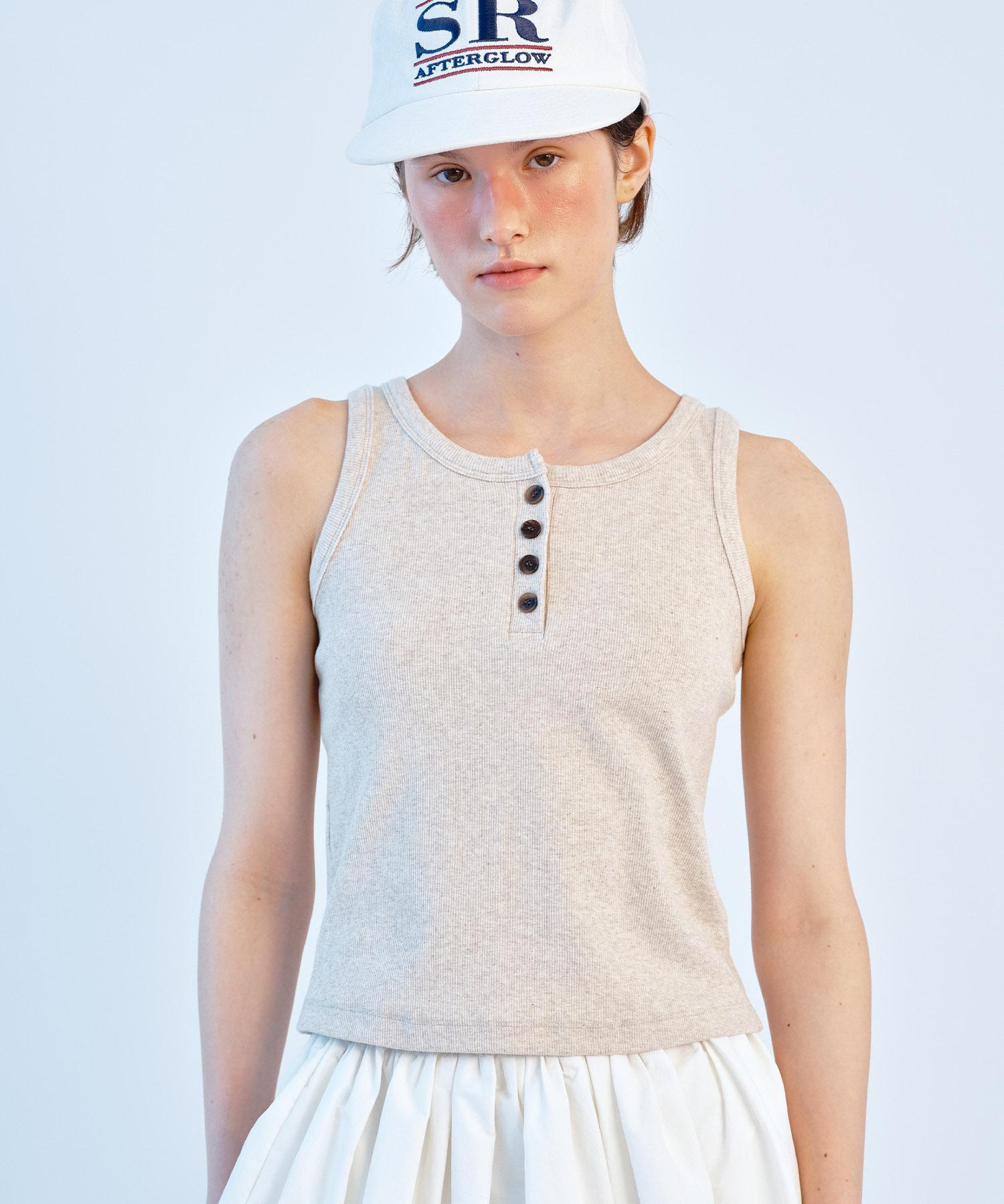 Soire (3Color)Button Ribbed T-Shirt White/F