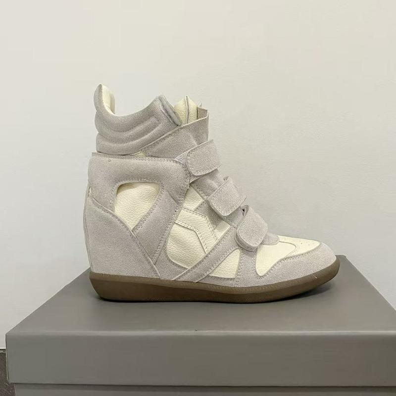 Scarpe da donna autunnali in velcro con zeppa, abbinamento di colori, scarpe sportive casual, scarpe alte in pelle
