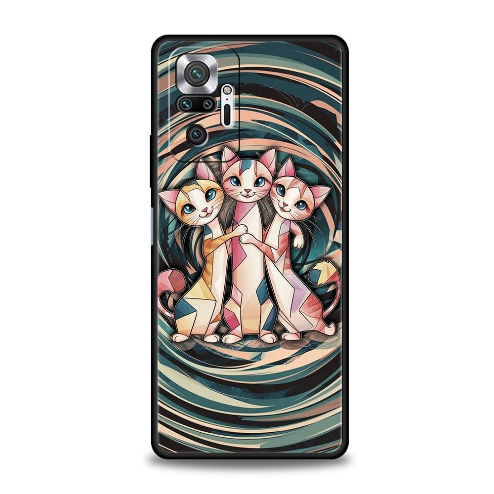 Colorful Cat Design Phone Case Cover for Redmi 14C 10C Note 15 14 13 12 10 11 K40 Pro Plus 5G Soft TPU Shockproof Shell Fundas