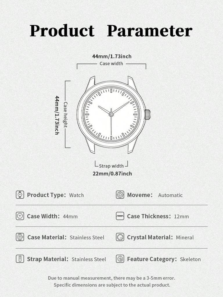 Fossil Townsmatic Automatic Skeleton Dial Men's Mechanical Watch,Stainless Steel Strap, Hollowed Out Dial,Suitable For Daily Wear, As A Gift ME3073