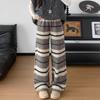 Women's High Waist Shaggy Stripe Casual Pants - Autumn/Winter Slimming Wide Leg for Lounging & Walking