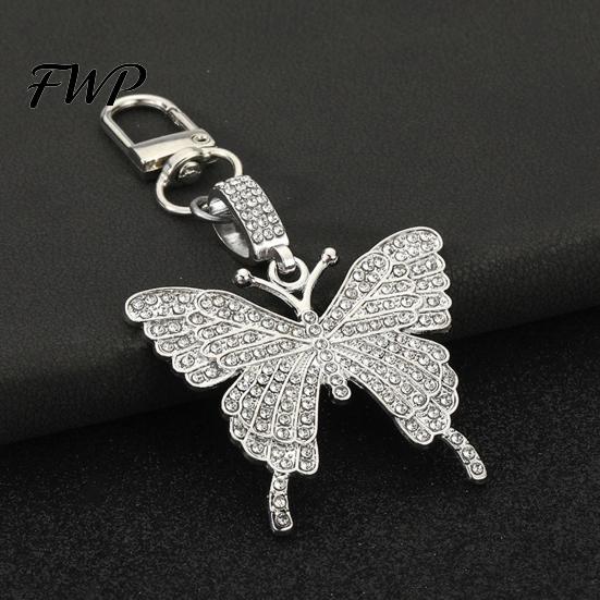 Zinc Alloy Keychain Pendant Sparkling Rhinestones Butterfly Shape with Lobster Clasp Backpack Accessory No-fall Rhinestone